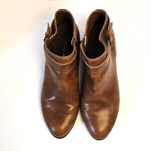 American Eagle Booties Womens 11W Wide Honey Brown Zipper Buckles Low Heel